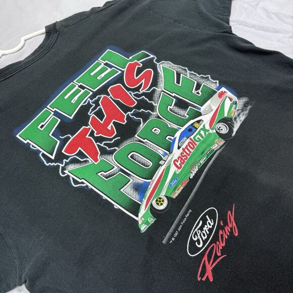 Vintage 1997 John Force Feel The Force Lightning XXL T Shirt Black NHRA Racing - Picture 5 of 8